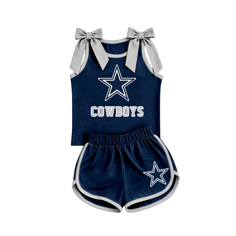 Custom team bow top matching shorts girls summer outfit
