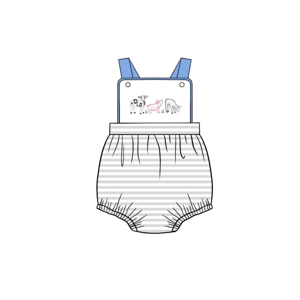 boys grey stripes farm animal romper