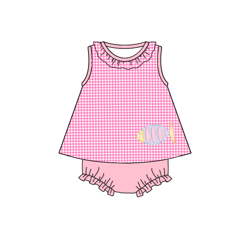 pink gingham sea fish bummies set