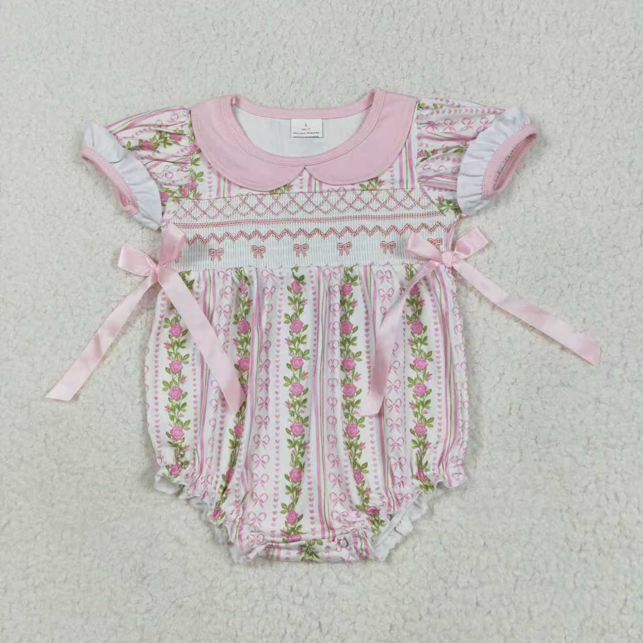 Baby girls pink floral short sleeve embroidery dress