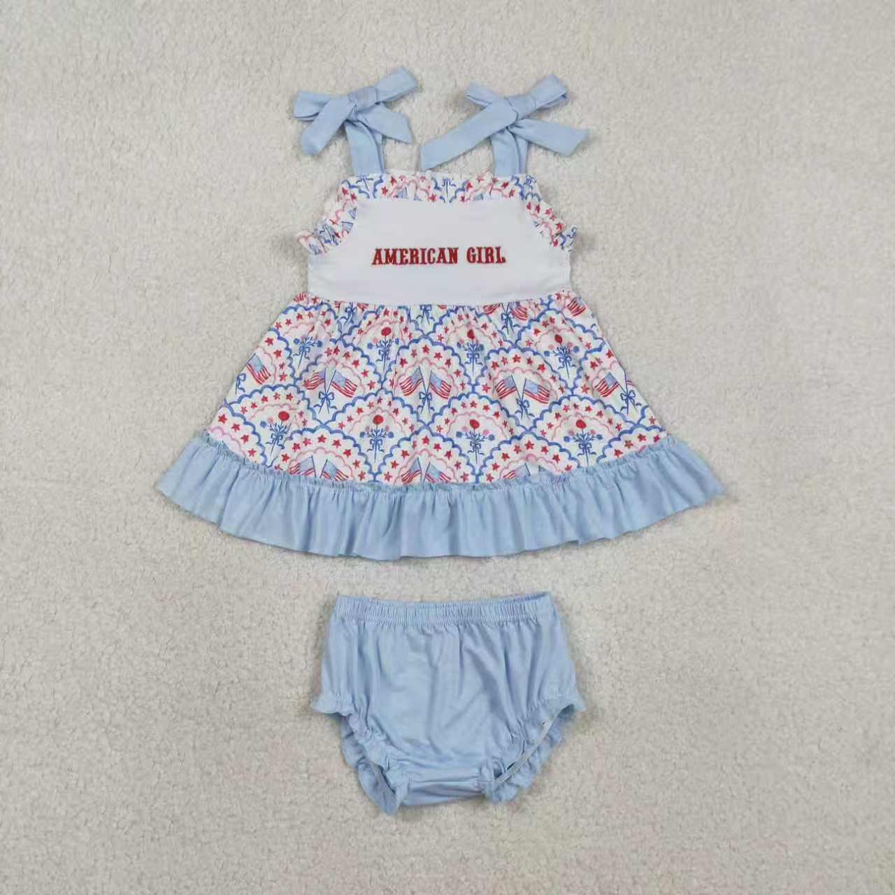 American girls July 4th holiday embroidery dress