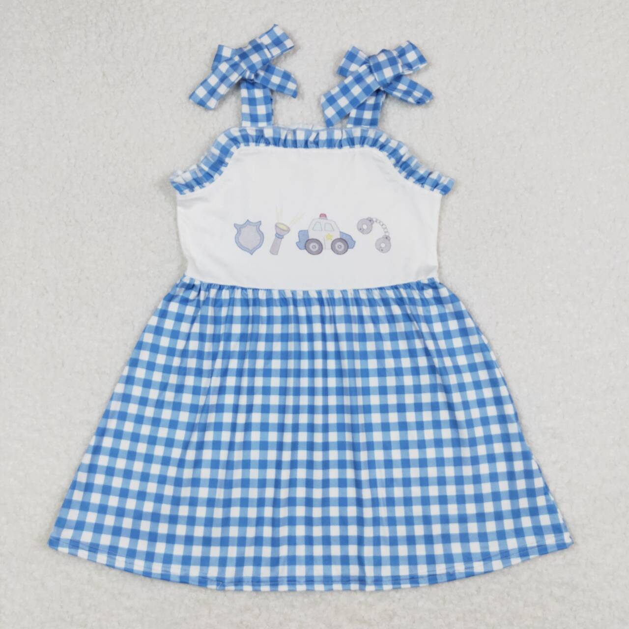 toddle baby girls blue gingham police design dress – aierwhoesalekidsclothes