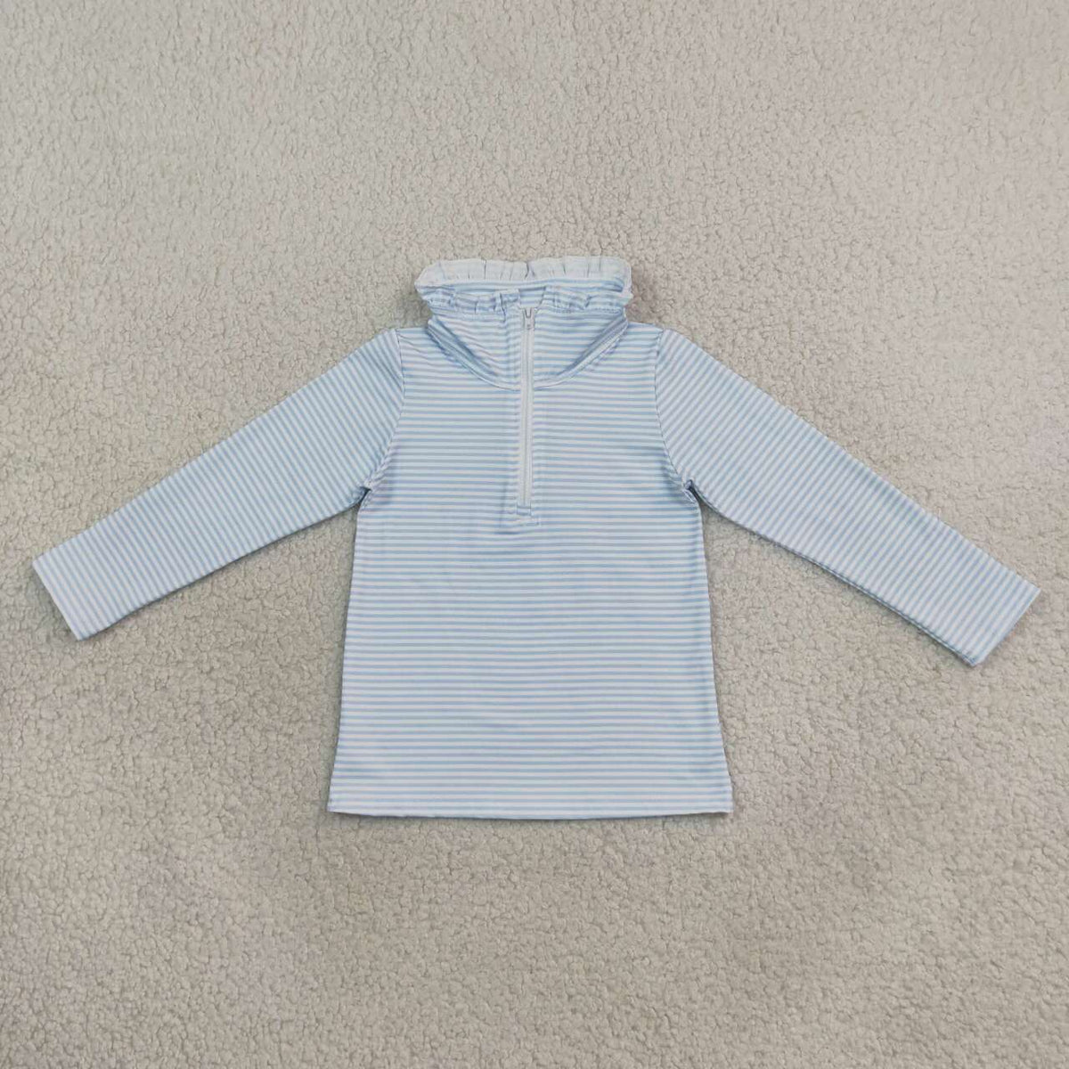 Blue stripes kids girls long sleeve zip pullover top
