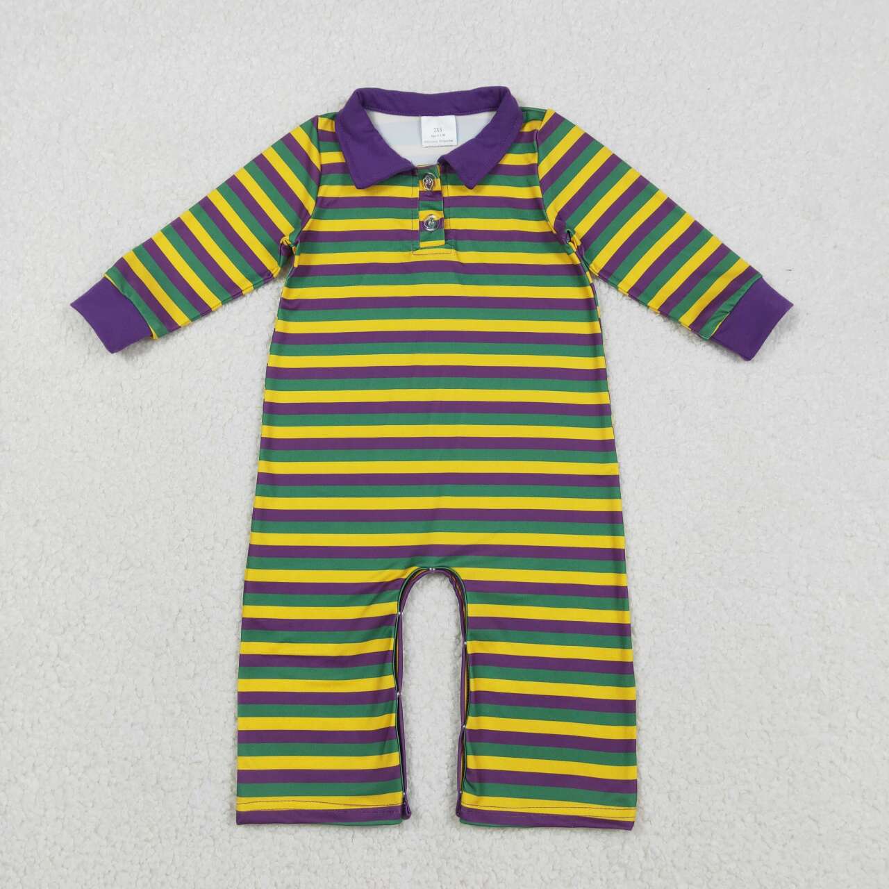 Mardi Gras stripes baby boys romper