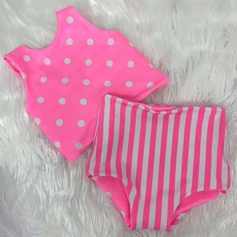 wholesale girls pink stripes dots bathing suit
