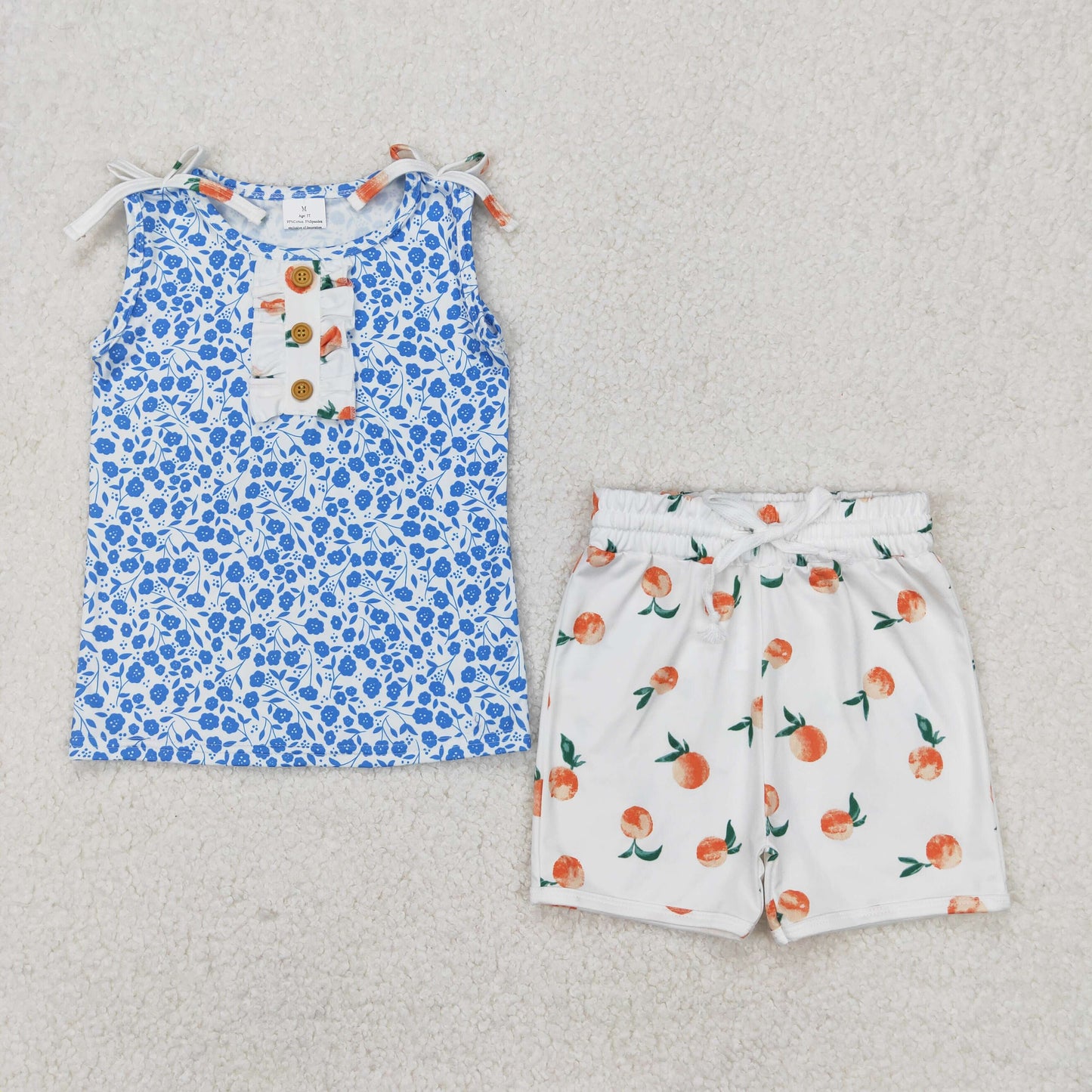 Baby girl blue flora top peach shorts summer outfit