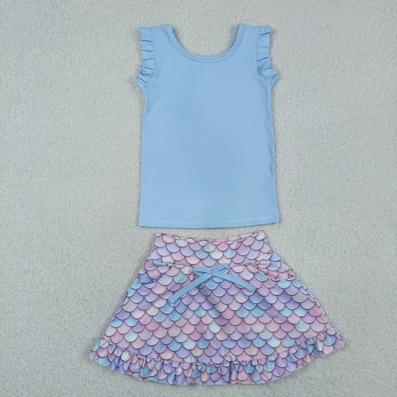 Blue tank top matching yoga skirts girls active wear outfit
