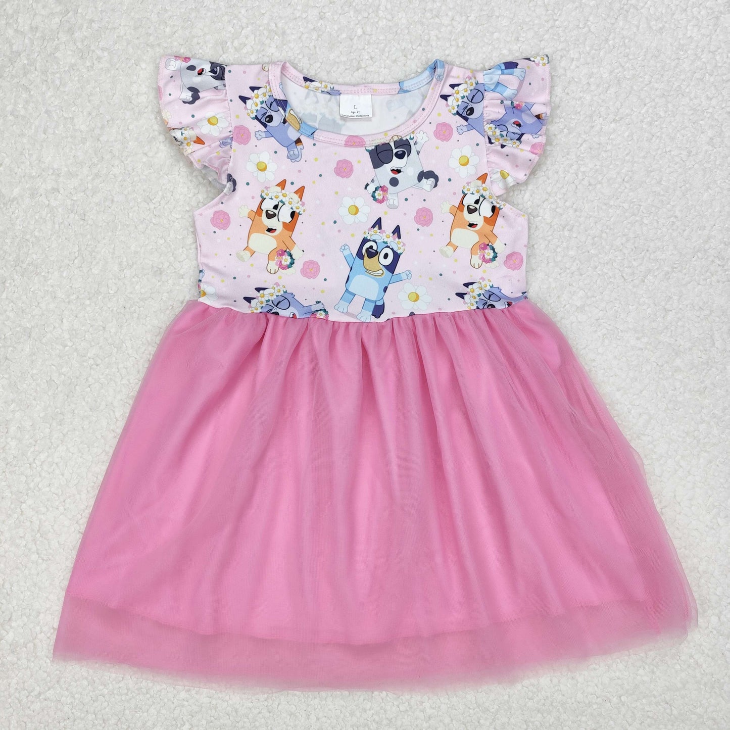 Toddle baby girls blue cartoon dog pink tulle dress