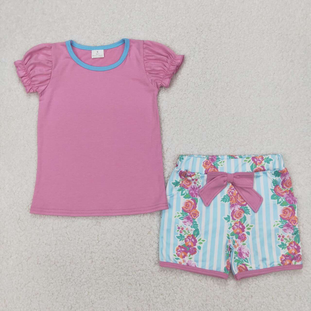 Pink shirt matching shorts girls summer clothes