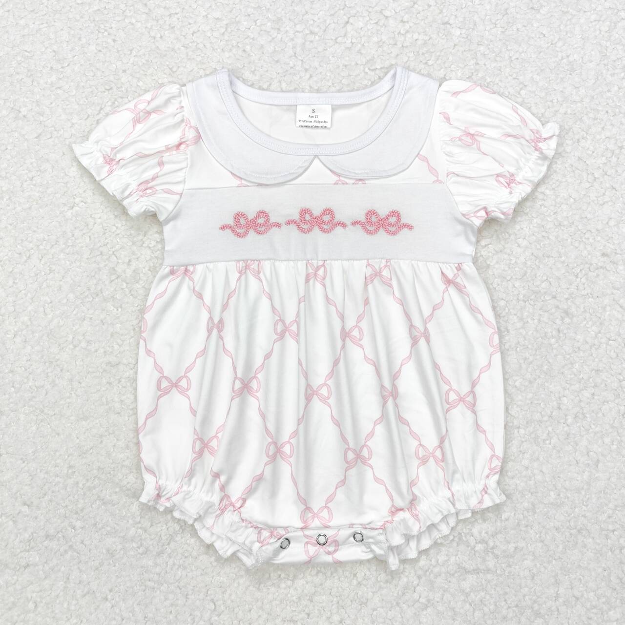 wholesale kids baby girls embroidery pink bow boutique romper