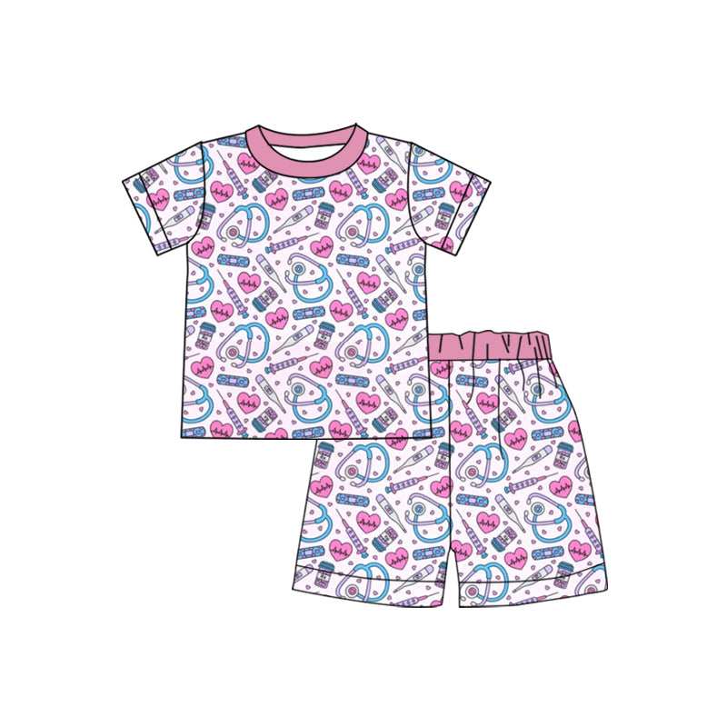 kids nurse print short sleeve outfit