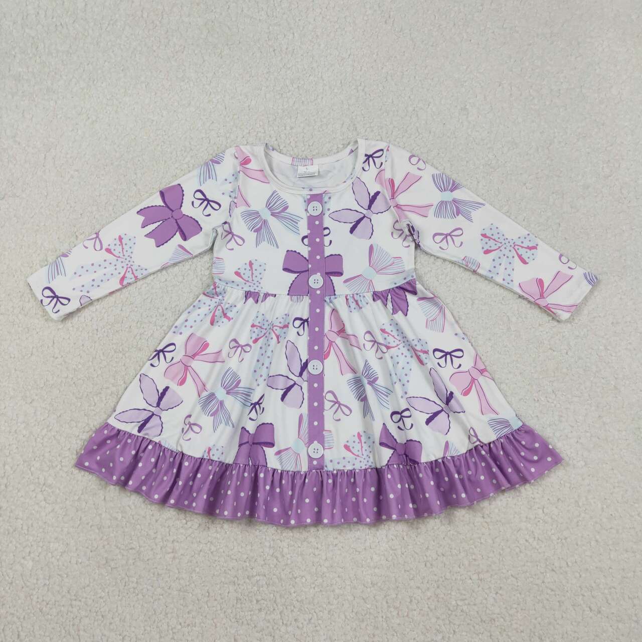 Purple bow design girls long sleeve dress