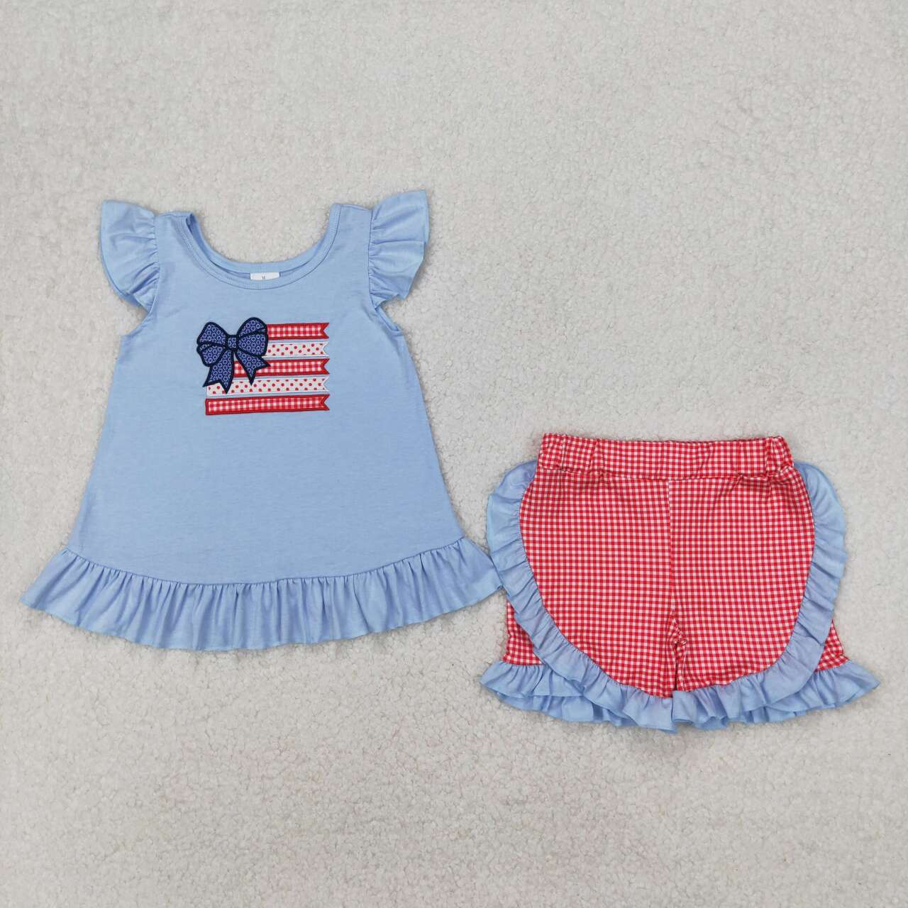 Baby girl Embroidery July 4th American flag bow outfit