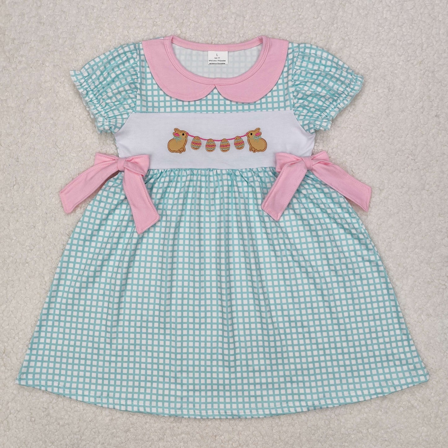 Embroidery Easter bunny blue plaid top matching shorts summer outfit