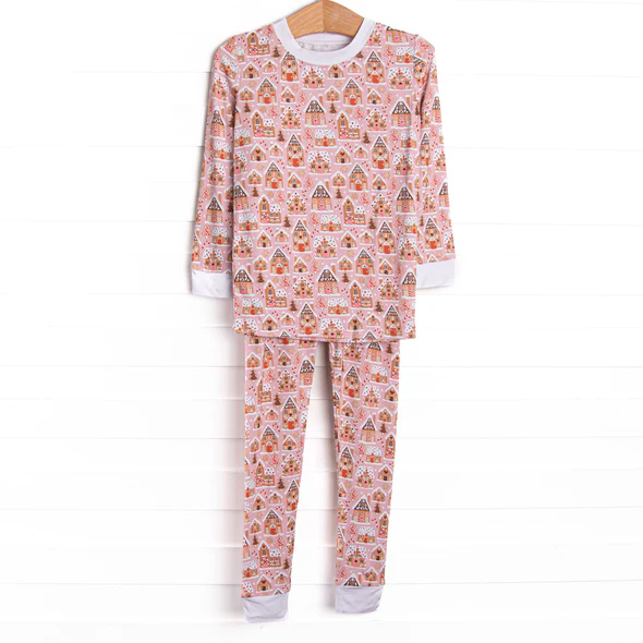 Christmas house design kids long sleeve pajama set