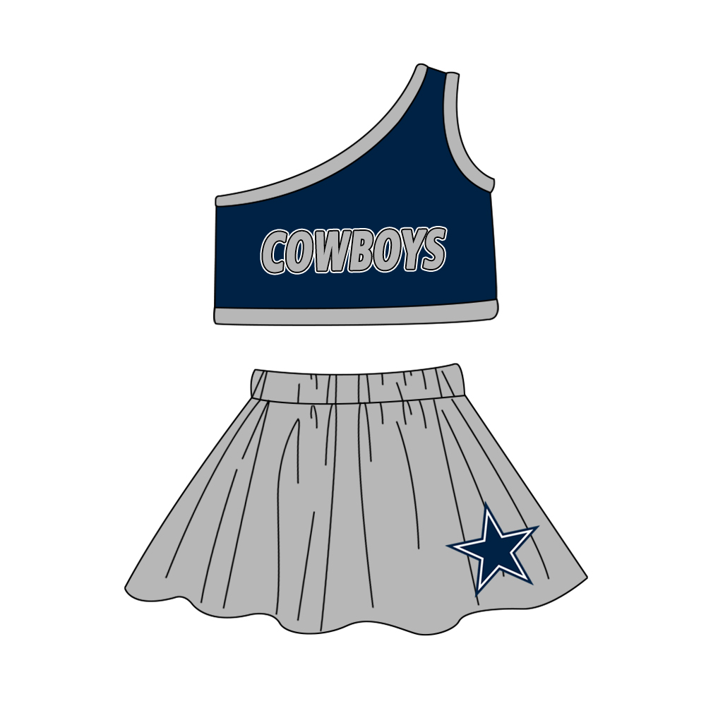 wholesale baby girls colleague team cheer skirt 2pcs clothes