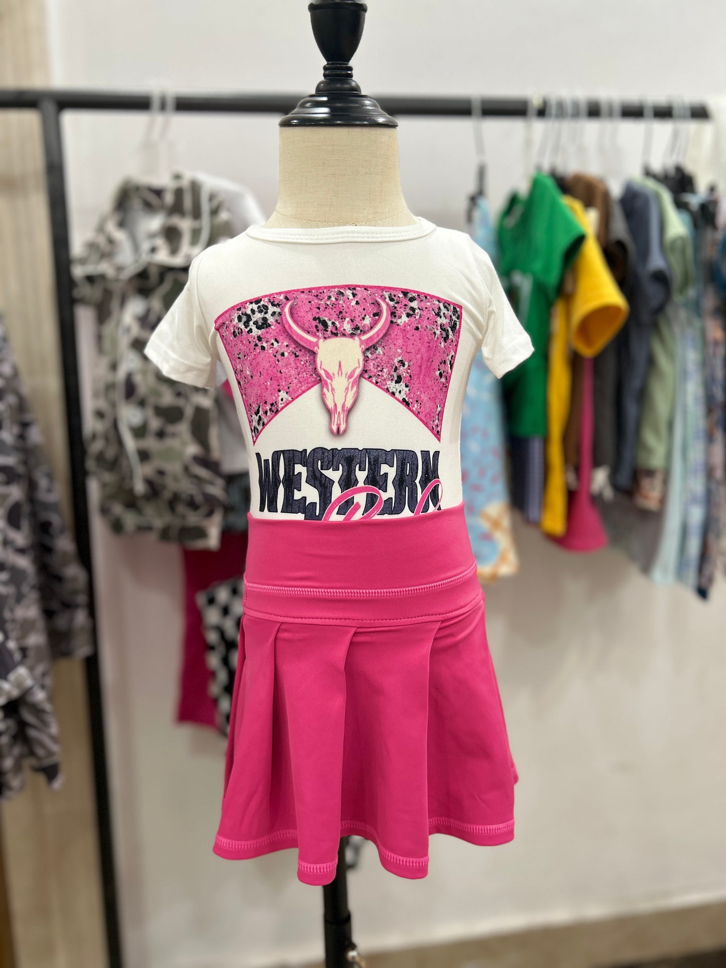 Girls western babe shirt matching yoga skirt summer outfit