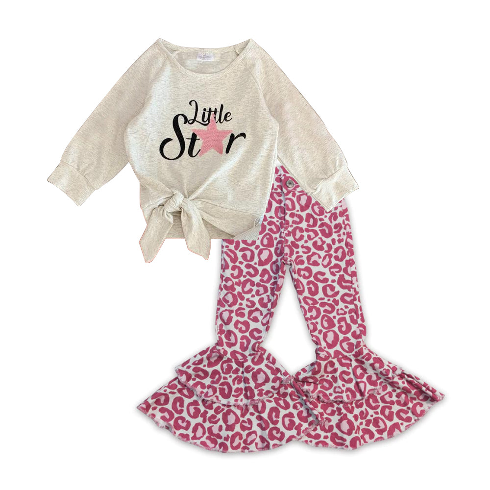 little star top leopard jeans bell bottoms spring fall outfit
