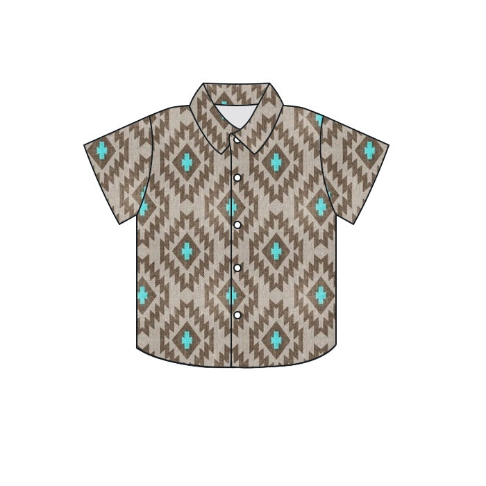 western aztec cowboy short sleeve button shirt