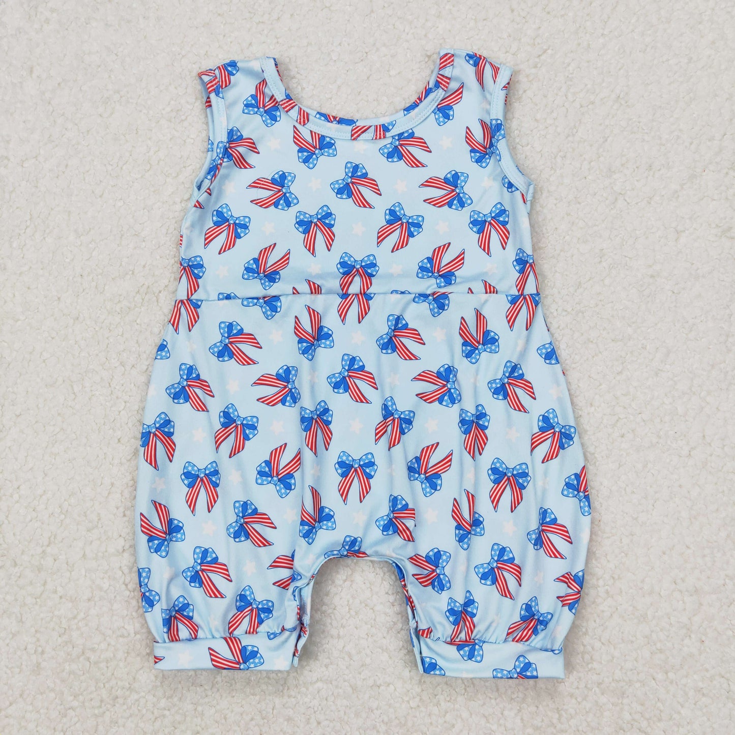 Infant baby girls blue red bow July 4th boutique clothes