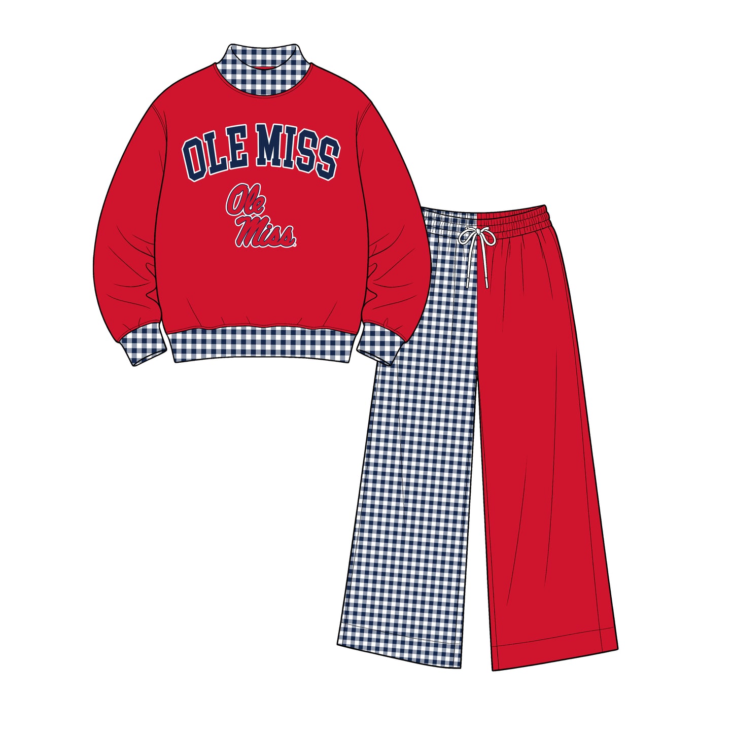 Toddle kids custom OLE MISS team design long sleeve outfit