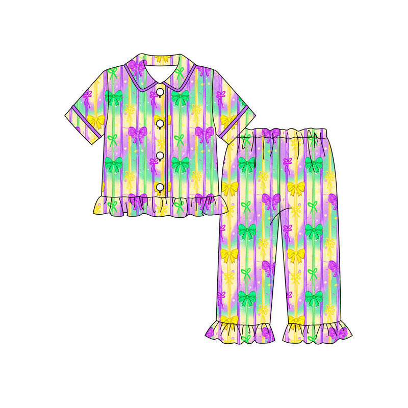 Mardi Gras kids girls short sleeve pajama set wholesal factory price