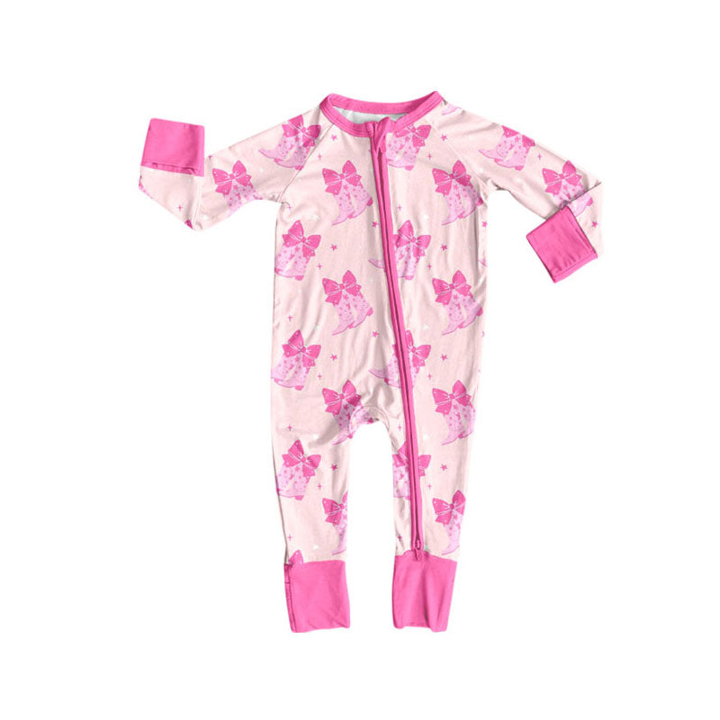 toddle baby Valentines western boots long sleeve zip romper