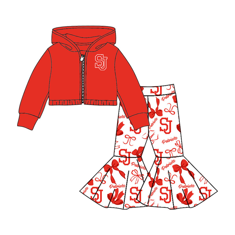 Girls long sleeve zip top matching pants custom team outfit
