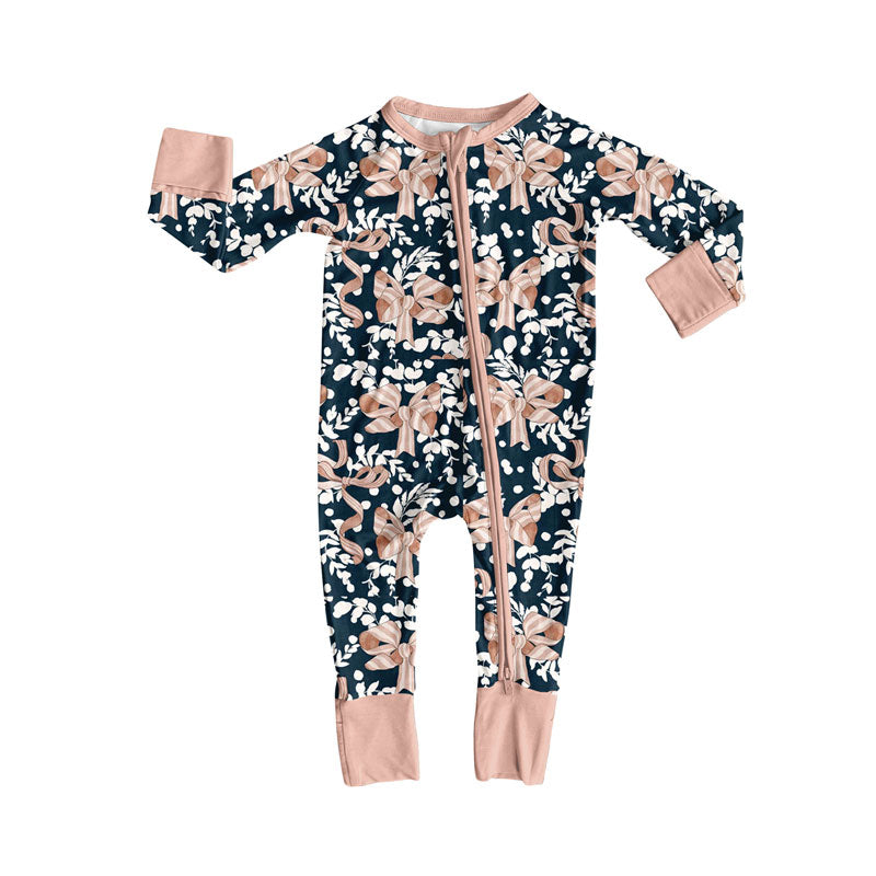 toddle baby pink bow zip romper wholesale factory price