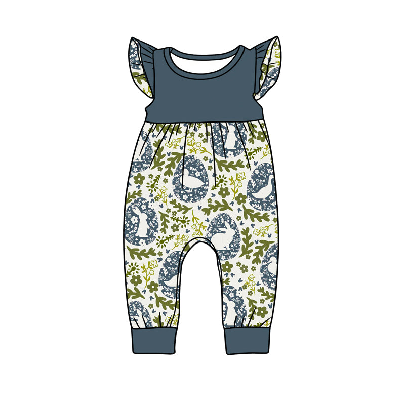Easter bunny floral design kids baby romper