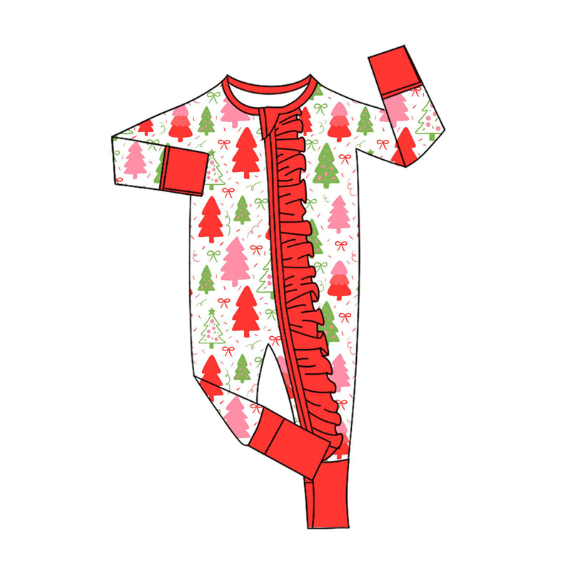 toddle baby Christmas tree design long sleeve zip romper
