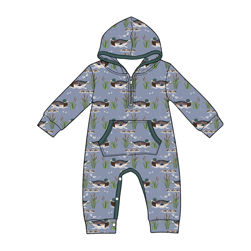 Mallard duck toddle baby boy long sleeve hoodie romper