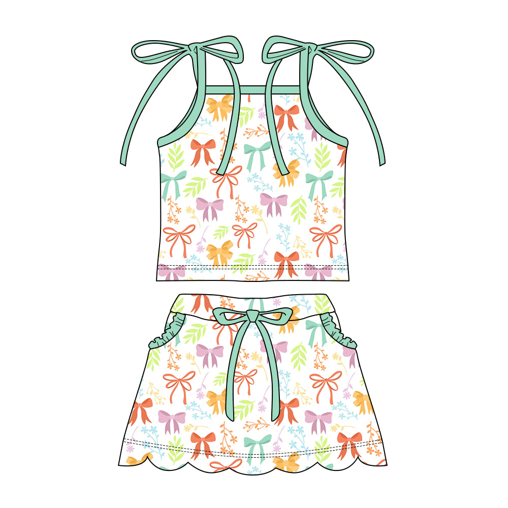 Colorful bow top matching shorts girl summer outfit