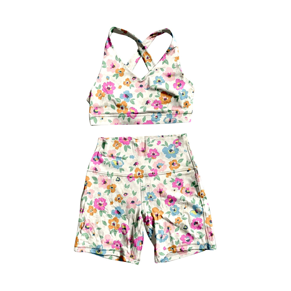 Pink Floral design baby girls wholesale summer swimwear