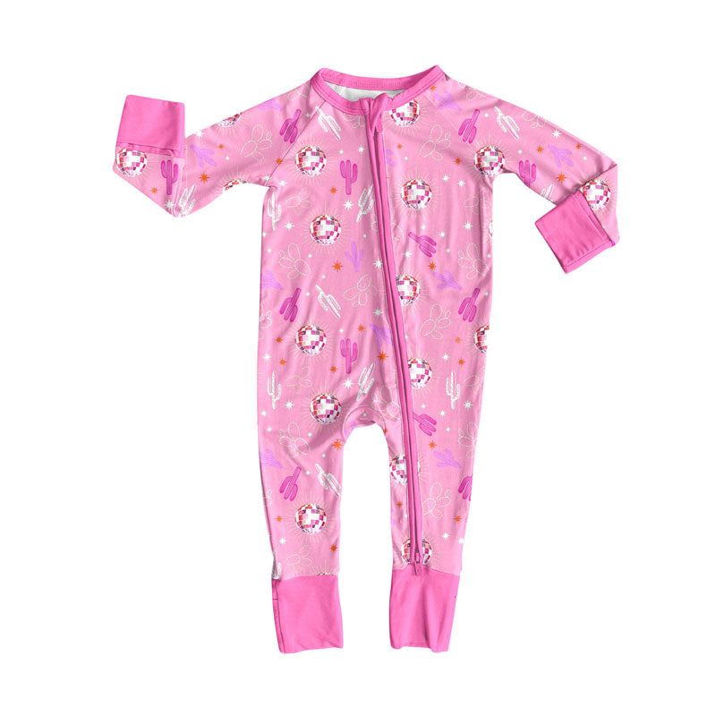 toddle baby western cactus long sleeve zip romper