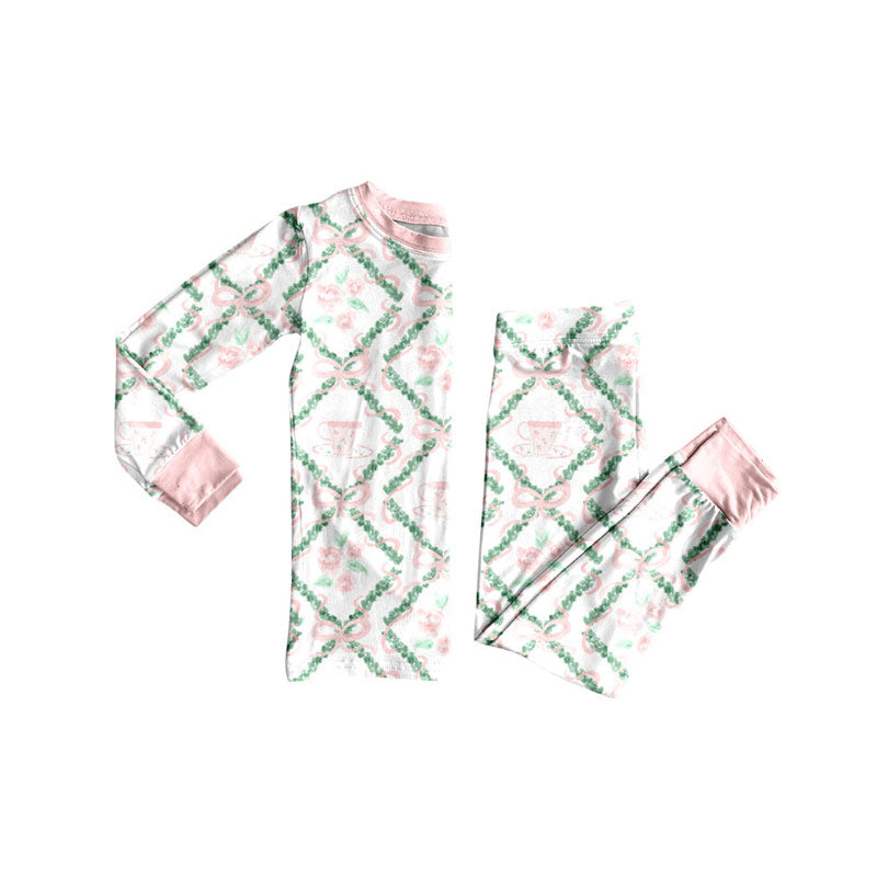 Pink bow design kids pajama set wholesal factory price