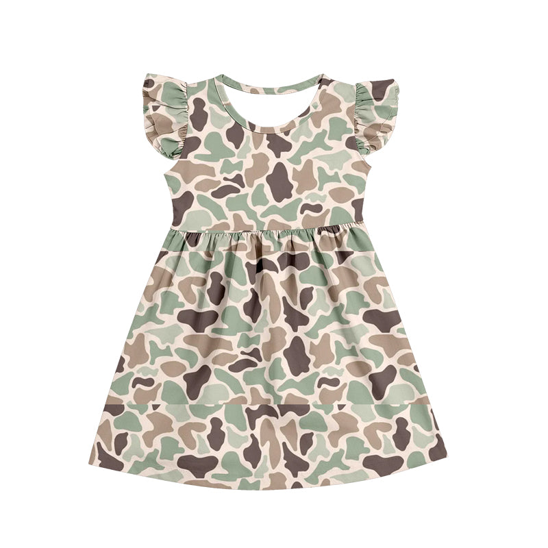 wholesale kids clothes flutter sleeve camo design dress