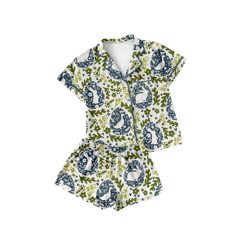 Easter bunny floral top matching shorts girls pajama set