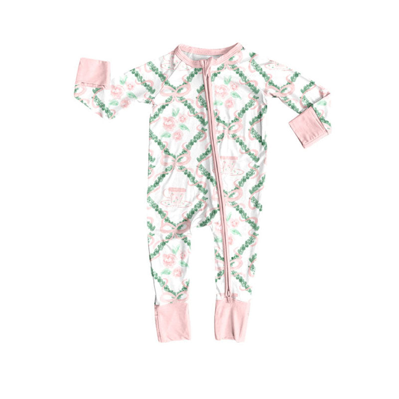 Toddle baby girls pink bow zip romper wholesale factory price