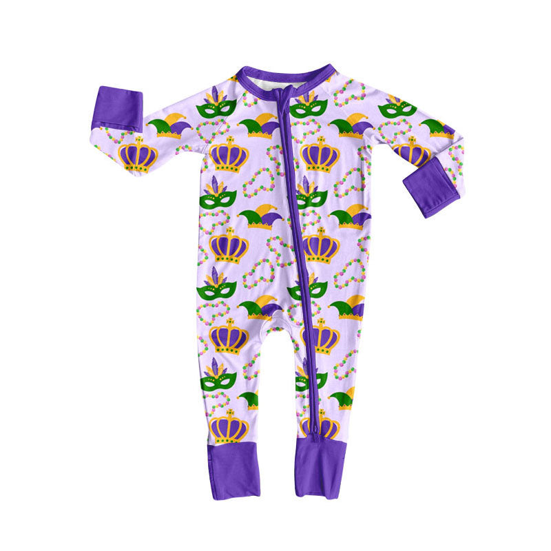 Toddle baby Mardi Gras design long sleeve romper wholesale factory price