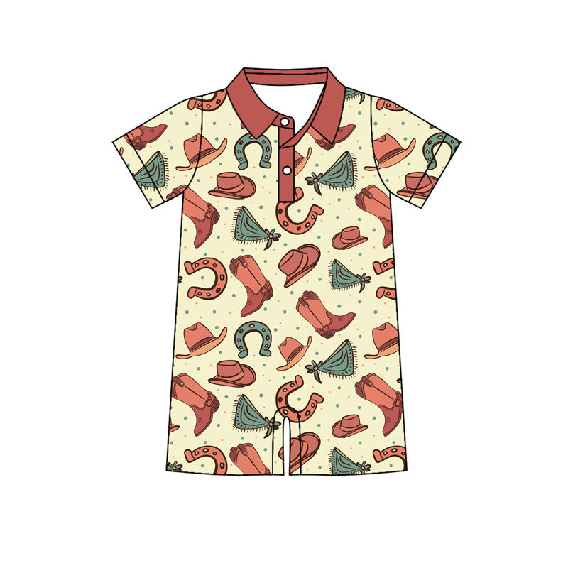 Western cowboy design kids short sleeve zip romper