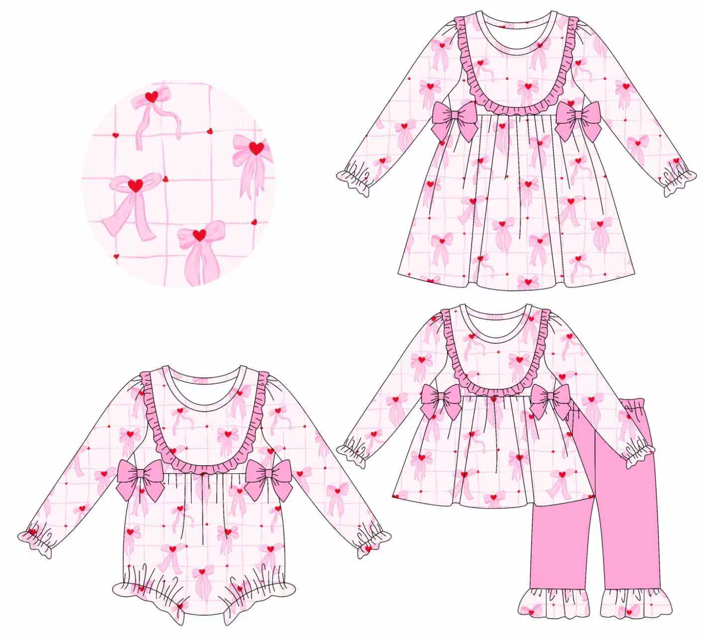 Toddle kids pink bow long sleeve outfit