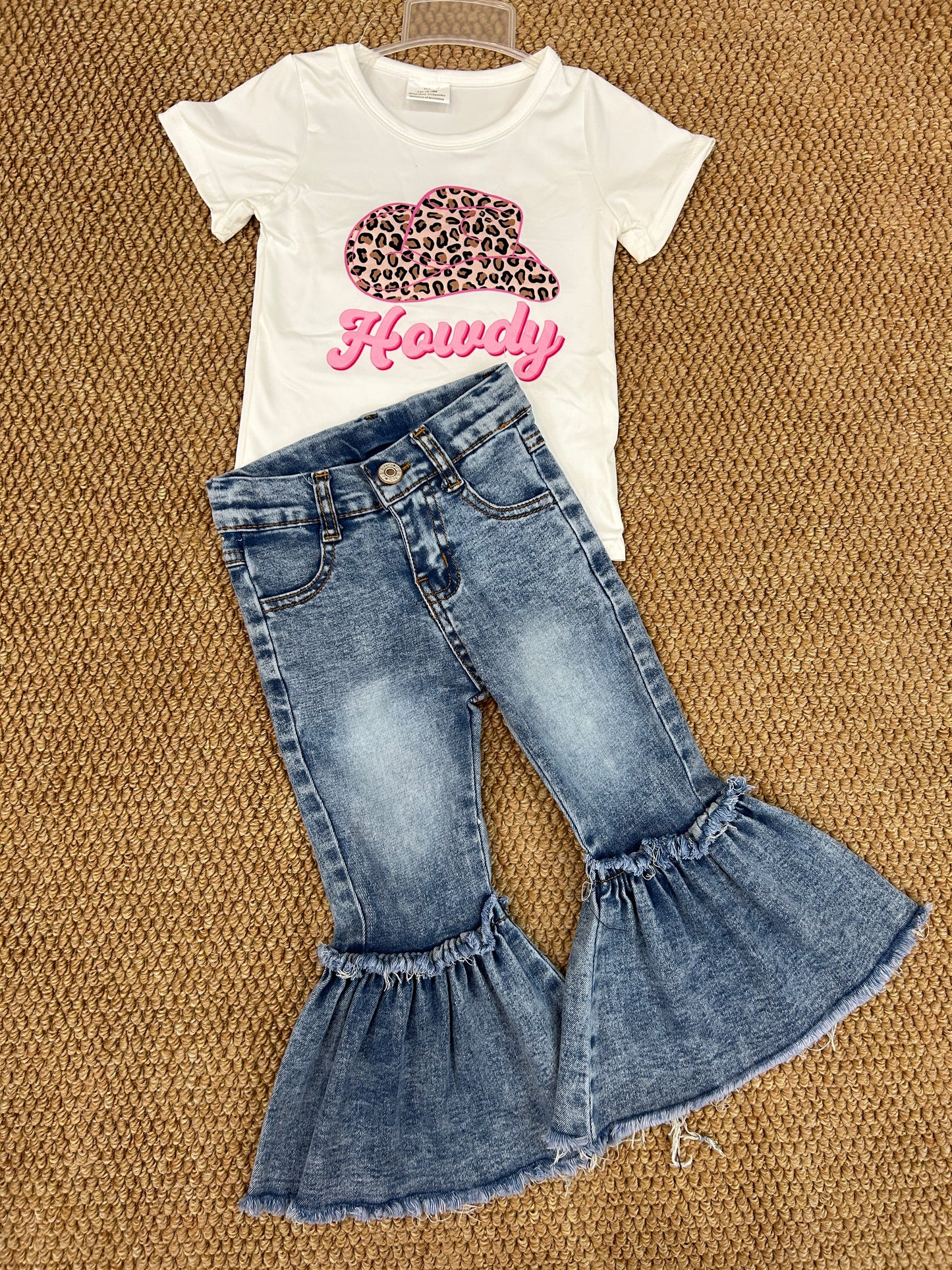 Western howdy top ruffle denim pants outfit baby clothes