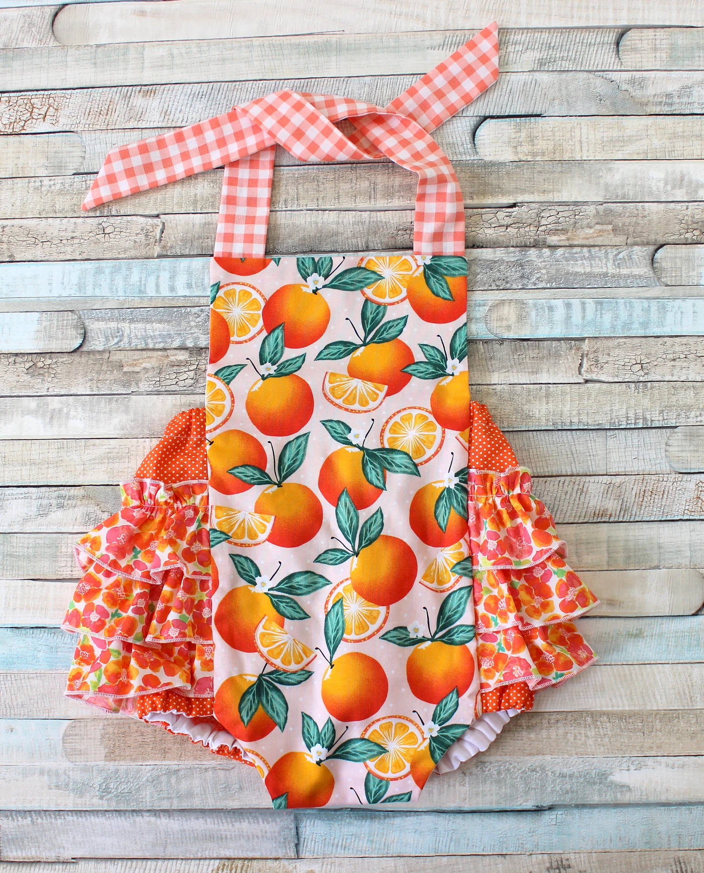 toddle girls orange fruit bubble romper