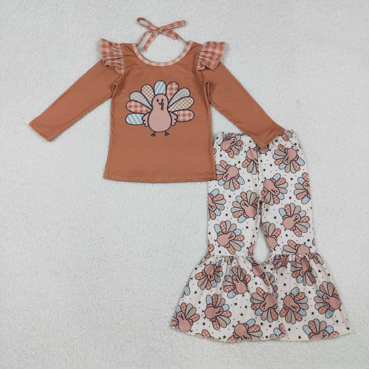 Thanksgiving turkey girls long sleeve matching outfit