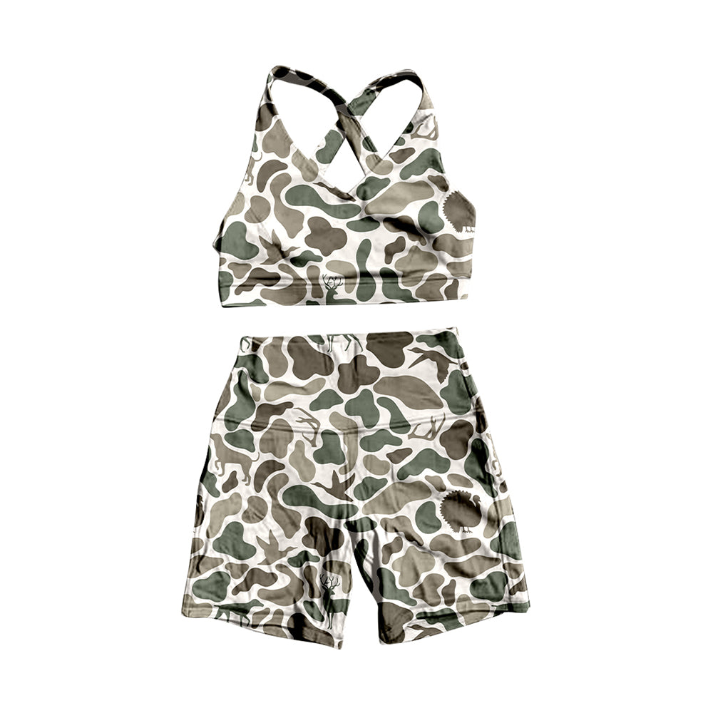 Green camo design baby girls wholesale summer swimwear