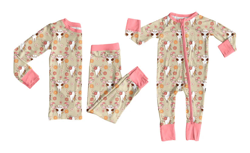 Western cow floral design long sleeve matching clothes whoesale price custom design