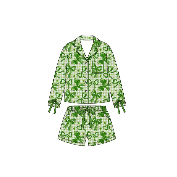 Saint Patrick's Day short sleeve top matching shorts girls pajama set