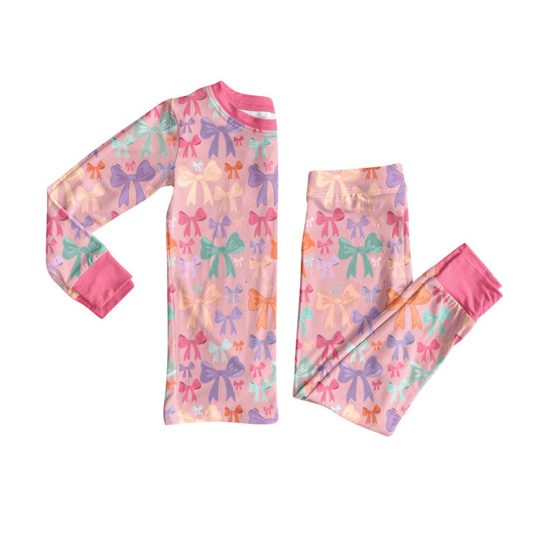 Colorful bow print kids pajama set wholesal factory price