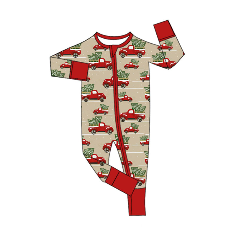 toddle baby Christmas tree truck design long sleeve zip romper